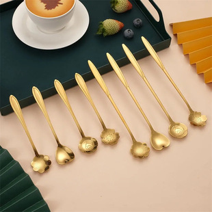 Stainless Steel Golden Cherry Blossom Spoon Coffee Spoon Mug Spoon French, Italian, Japanese and Korean Dessert Spoon Wedding Accompanying Gift