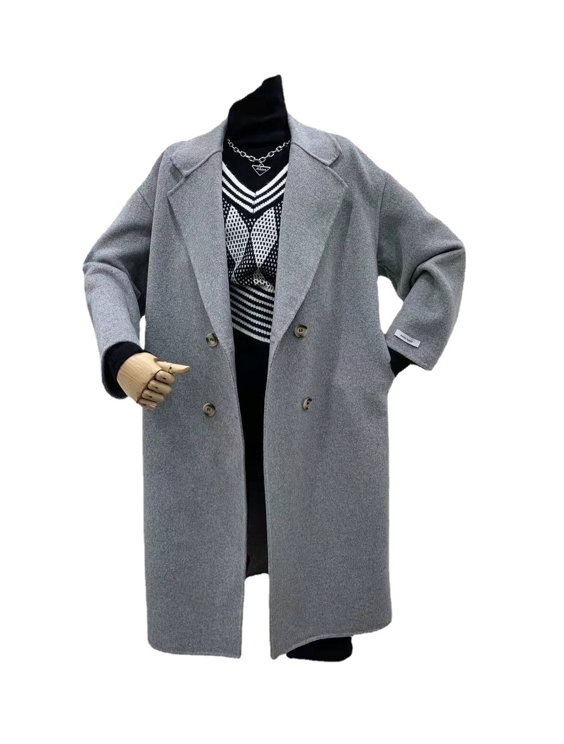 Cappotto magazzino trasparente Dongdaemun cappotto di lana double face di alta qualità da donna cappotto di lana di media lunghezza largo in stile coreano alla moda_voghion.com