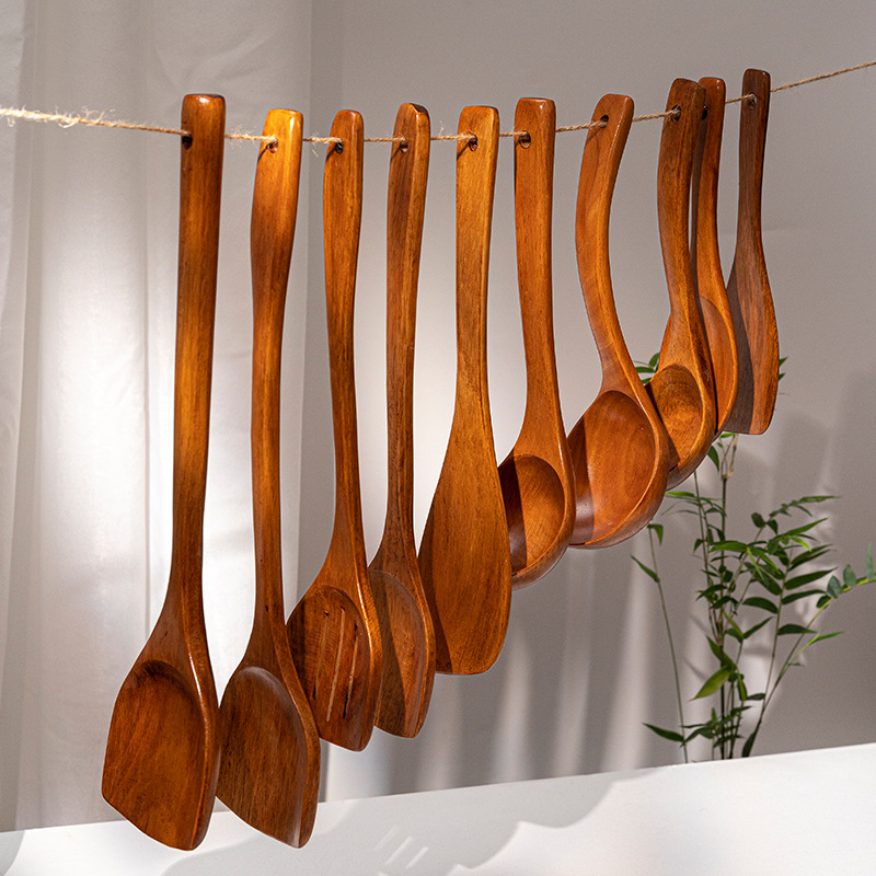 Kemu spatula wooden spatula wholesale wooden stir-fry spatula large soup spoon rice spoon household wooden kitchenware spatula spoon set