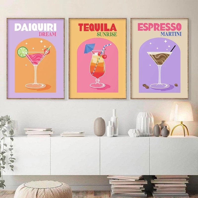 Nordic retro colorful cocktail poster decorative painting canvas painting mural HD spray painting decorative painting core