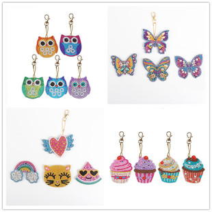 5d Diamond painting keychain round diamond Christmas shaped diamond crystal diamond owl diy diamond embroidered butterfly pendant
