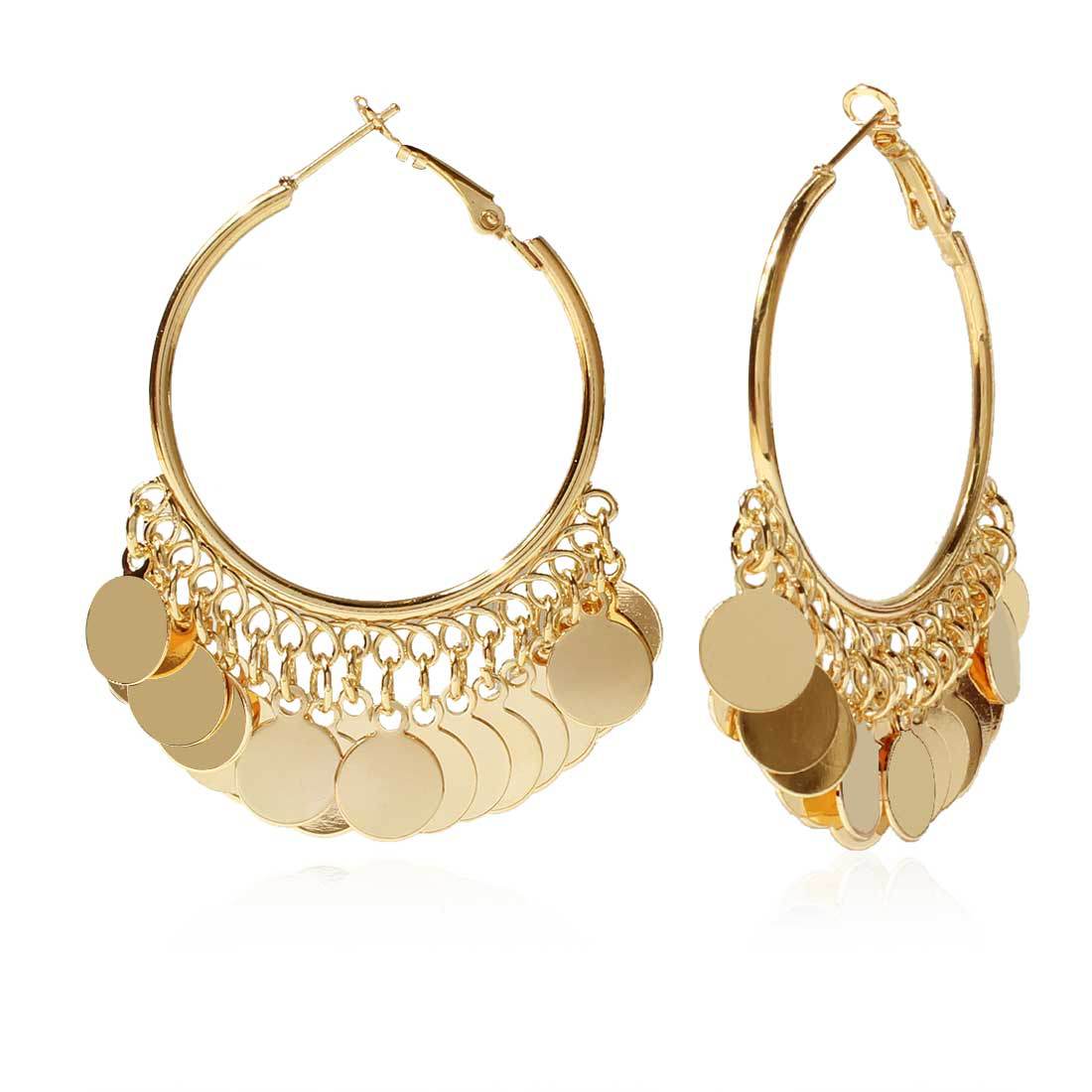 歐美飾品誇張金屬圓片流蘇耳墜 earring 幾何金色長款耳環 F16170