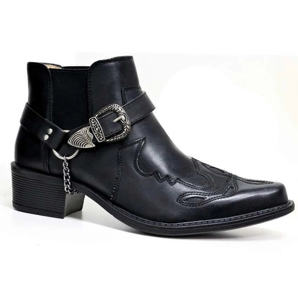 2021 New Men's Short Boots Fashion Personalized Belt Buckle Thick Heel Pointed 38-48 Men's Boots
