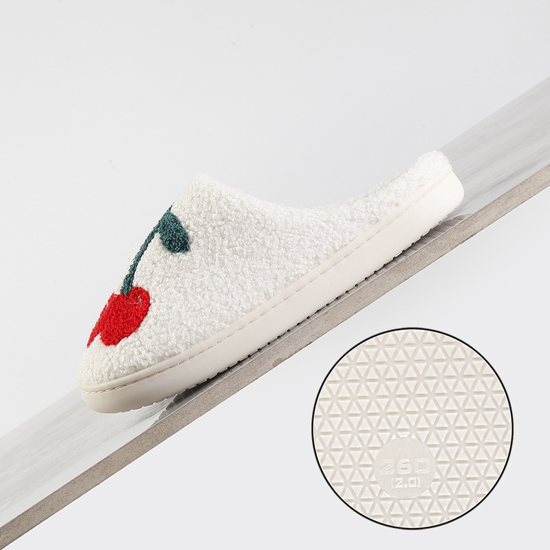 New home big cherry warm winter cotton slippers couple men and women thick bottom soft sole shoes thickened non-slip cute card