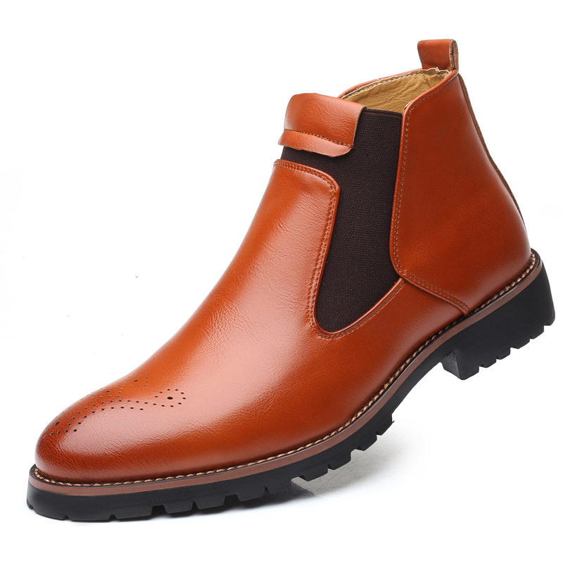 New fashion Men's plus size leather boots slip-on Martin boots Chelsea boots high-top men's boots British overalls boots
