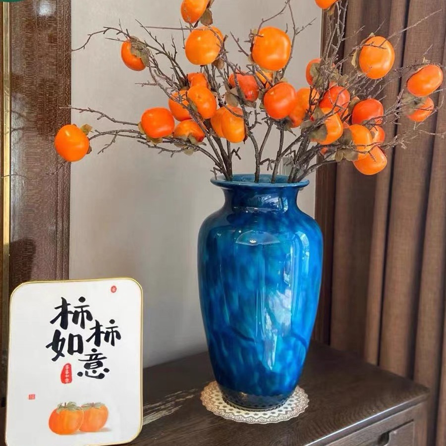 現代輕奢孔雀藍厚重玻璃花瓶擺件客廳插花客廳玄關樣板間花器