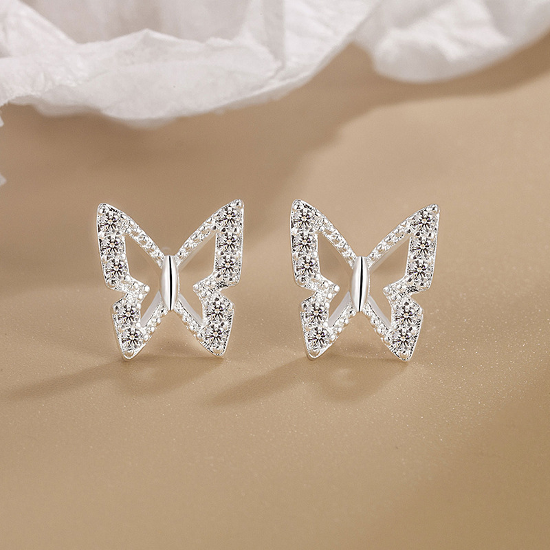 Butterfly stud earrings women's fashionable high-grade zircon ear bone nails sleep free pick 2023 popular mini animal cute Daily