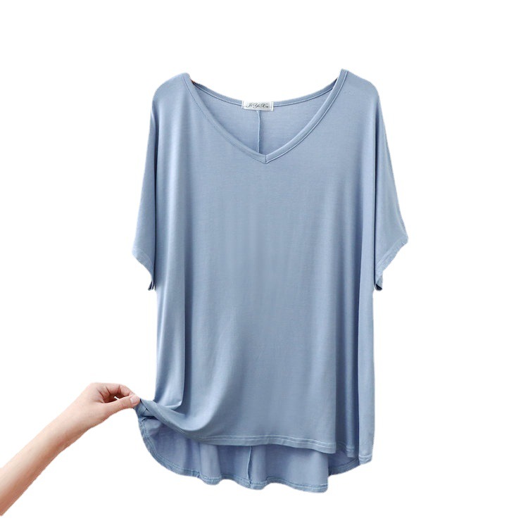 V-neck short sleeve front short back long top plus size spring and summer new modal chicken heart collar base shirt T-shirt wholesale