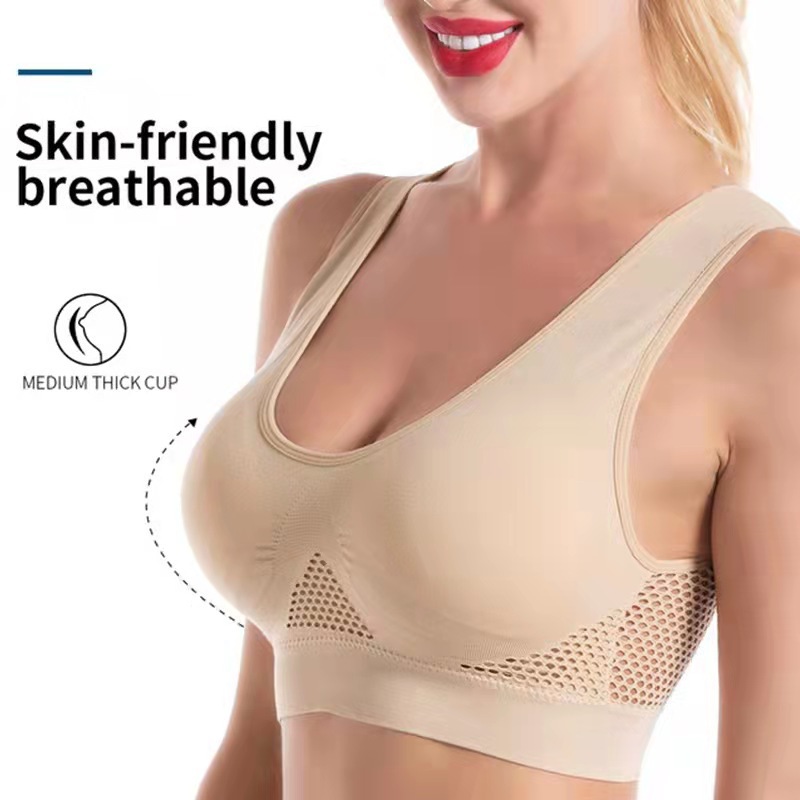 sport bra mesh hollow-out breathable hole sports bra cross-border plus size yoga running fitness sports underwear