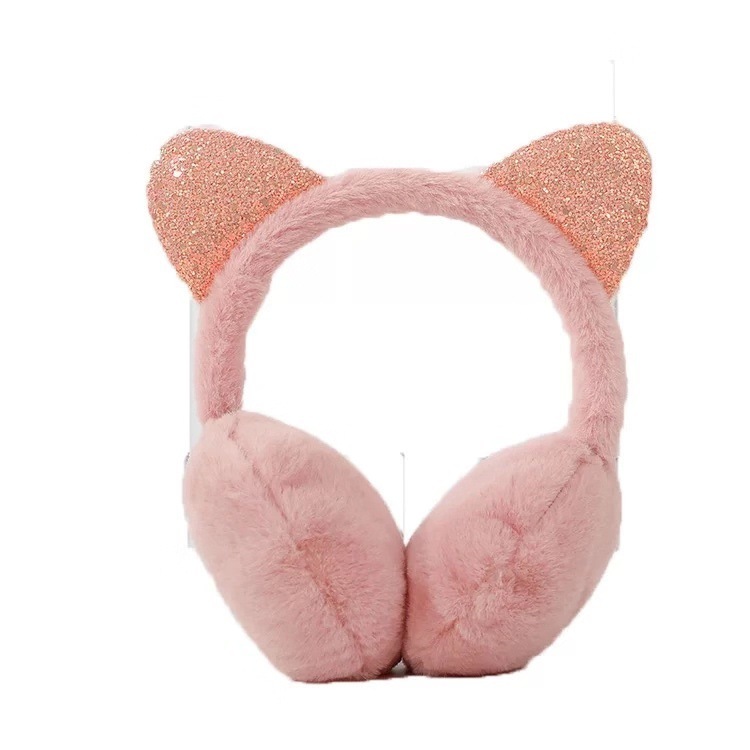 新型の保温耳カバーは折り畳み可能です。猫の耳にはスパンコールがついています。|undefined
