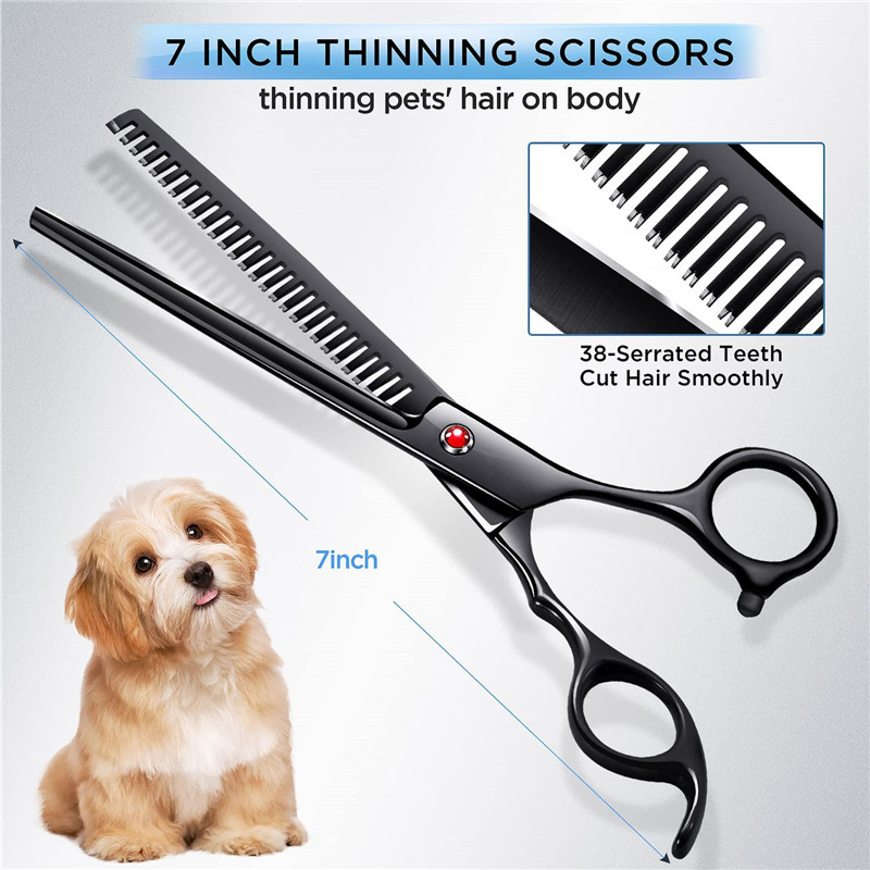 Black electroplated pet scissors four-piece set 7 inch tooth scissors 7 inch flat scissors 7 inch curved scissors combination set scissors factory