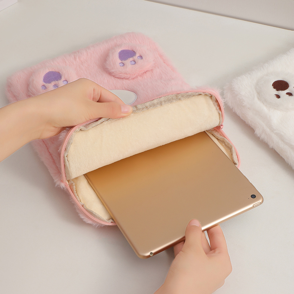 Hisocute Cartoon Plush Tablet Bag Girl Cute Dog ipad Sleeping Bag 11-inch Tablet Storage Bag