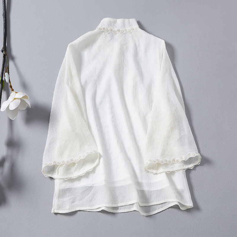Qing Shu Zhai 2022 summer new ladies Tang suit Chinese style retro pure color tea jacket female summer