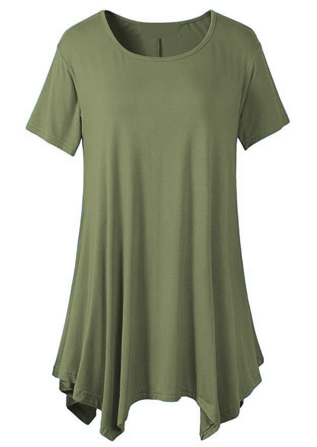 European and American Cross-border Trade eBay Large Size Women's Summer Mid-length Short-sleeved T-shirt Loose Round Neck Solid Color Base Shirt