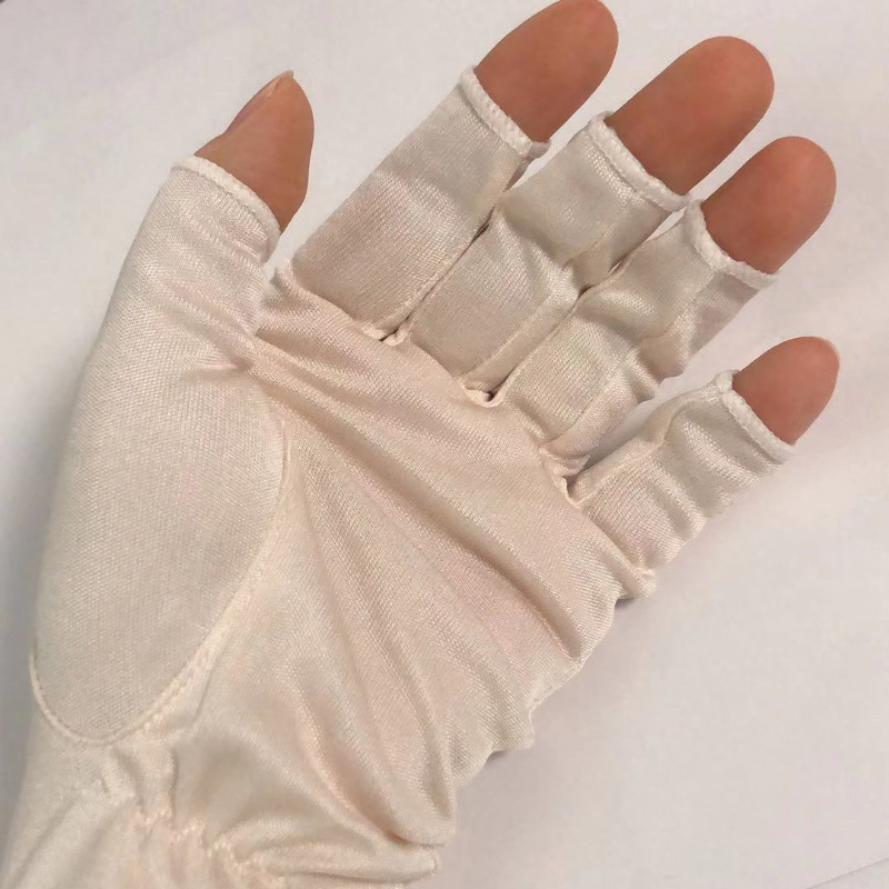 100% mulberry silk knitted plate beads silk gloves open finger sun protection moisturizing moisturizing whitening sleeping gloves for women