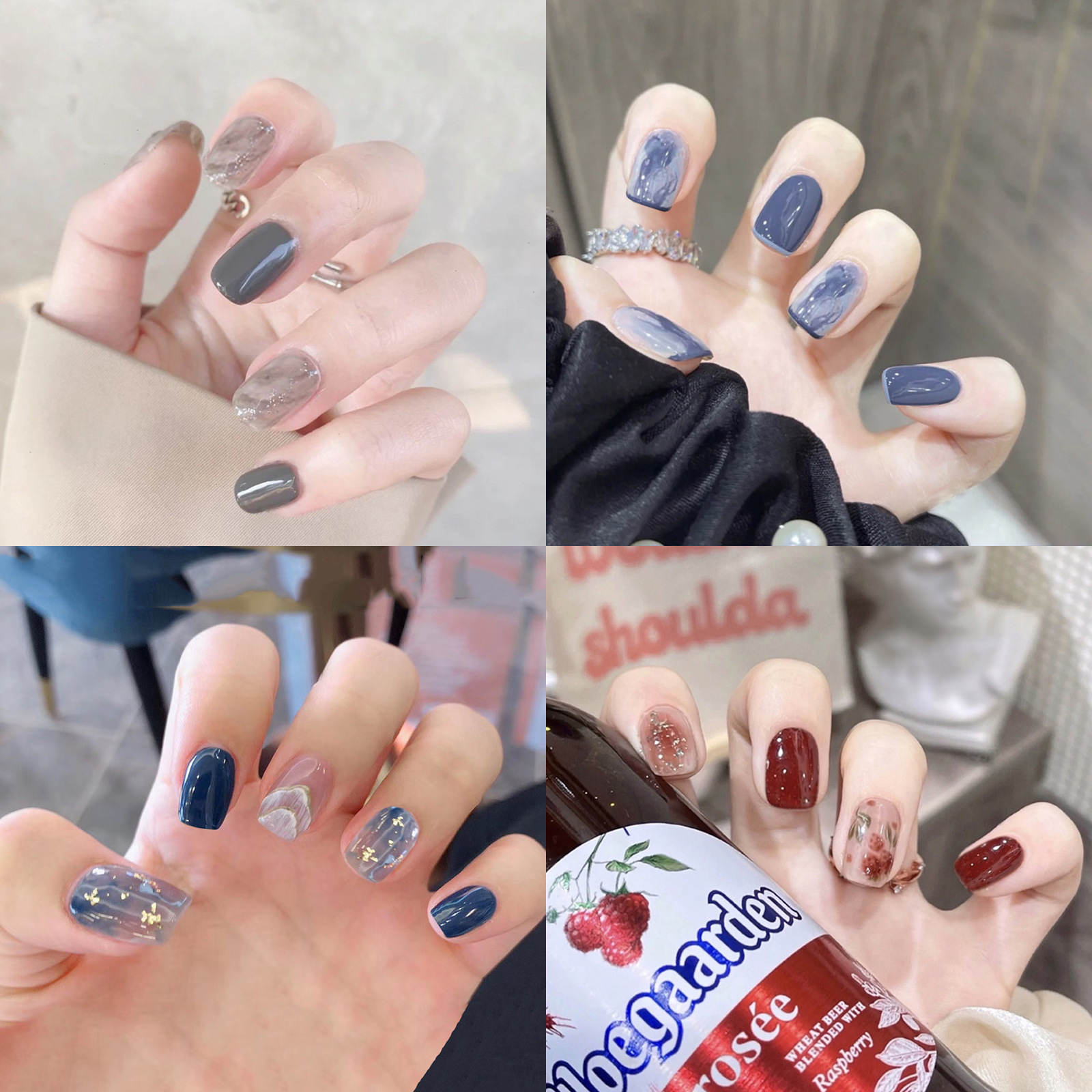 Blue Scent Cherry 24 Pieces Set Wearing Manicure Sticker Nail Patch Fake Nail Finished Removable Nail