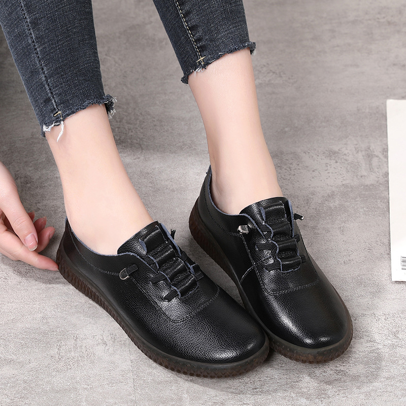 Women's white shoes with tendon sole cowhide comfortable soft bottom flat shoes for pregnant women fleece-lined casual women's casual shoes