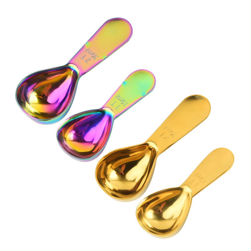 Factory spot creative titanium color stainless steel coffee spoon simple milk powder spoon color baking with scale spoon