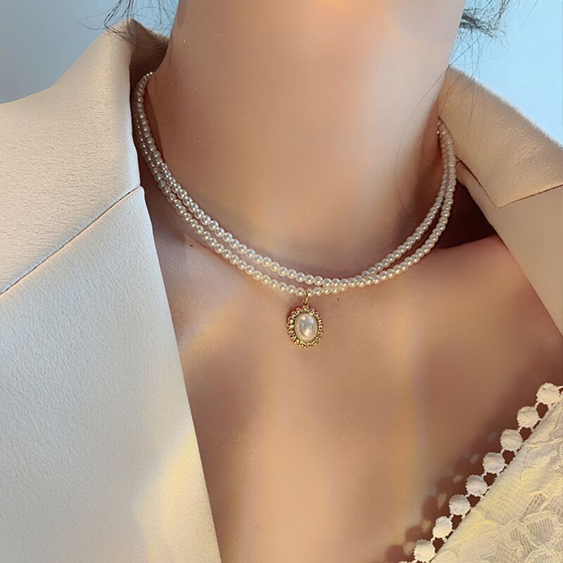 二重真珠ネックレス復古バロック宮廷風ネックレス小衆choker鎖骨鎖シンプル首鎖アクセサリー|undefined