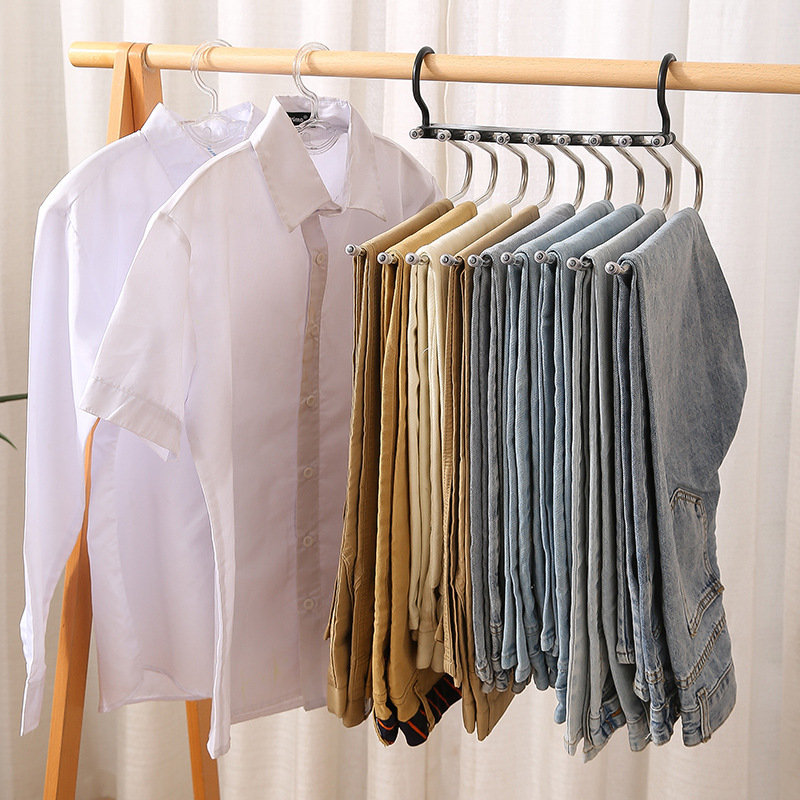 Factory wholesale multi-functional stainless steel pants rack folding hanger pants hanging pants storage children's retractable seamless pants clip