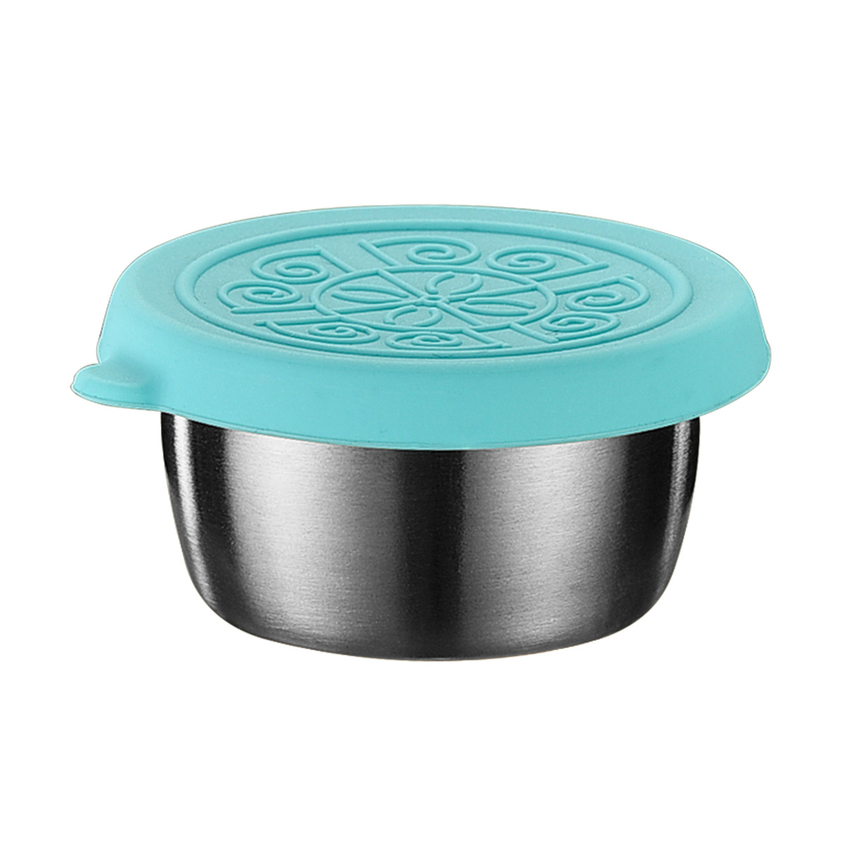 Cross-border 304 stainless steel sauce cup with silicone lid 50ml dip cup sealed outdoor portable sauce seasoning dish