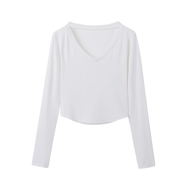 Long-sleeved T-shirt Women's Spring and Autumn 2024 New Style Shoulder Design Irregular Inner Short Top Girl's Base Shirt