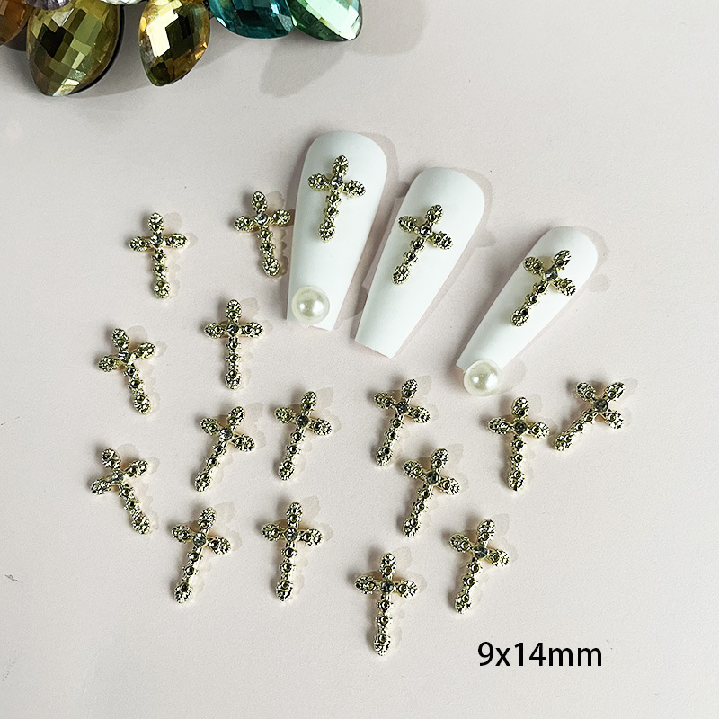 New alloy cross nail jewelry flash diamond nail decoration Mini small version retro Net Red Cross frame Diamond