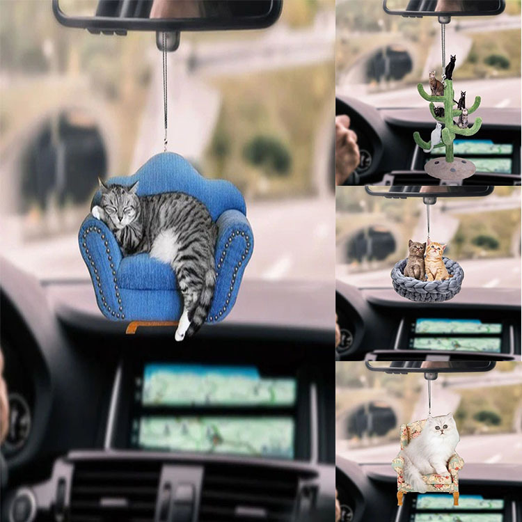 Cute cat car kitten pendant small lazy cat sleeping sofa car hanging Car Rearview Mirror decorations