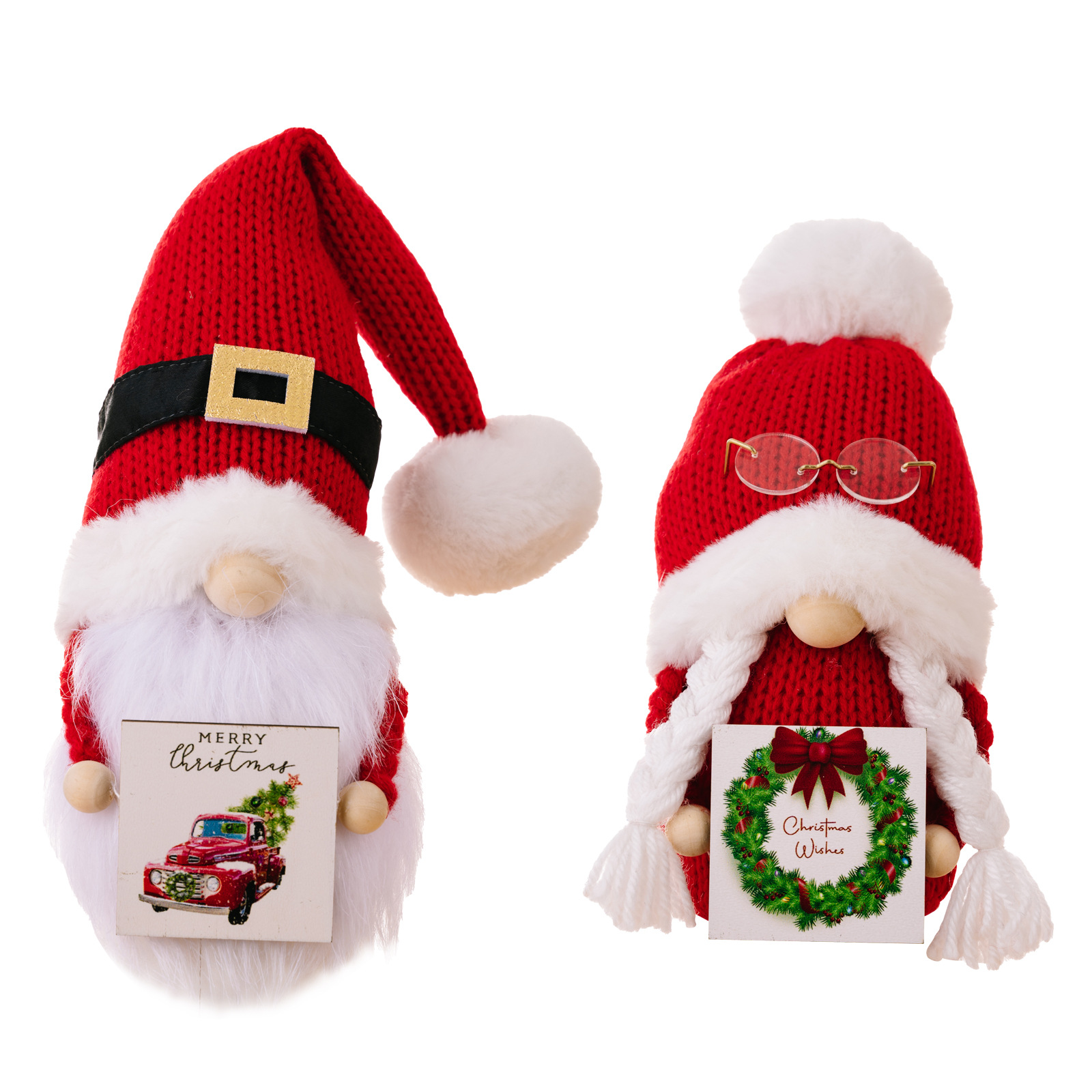 Haube Creative New Christmas Decorations Christmas Fur Ball Knitted Hat Holding Wooden Brand Rudolph Doll Dwarf