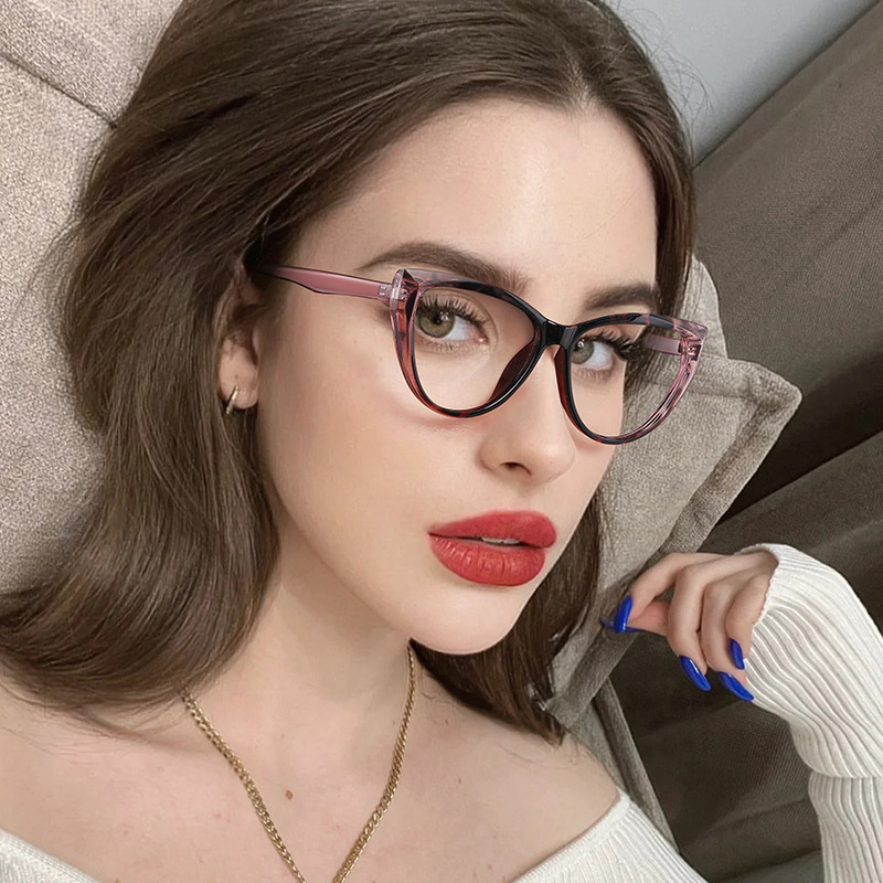 New Cat's Eye Glasses Frame Women's Trendy Fashion Cross-border PC Glasses Frame European and American Cyber Celebrity Plain Anti-blue Glasses
