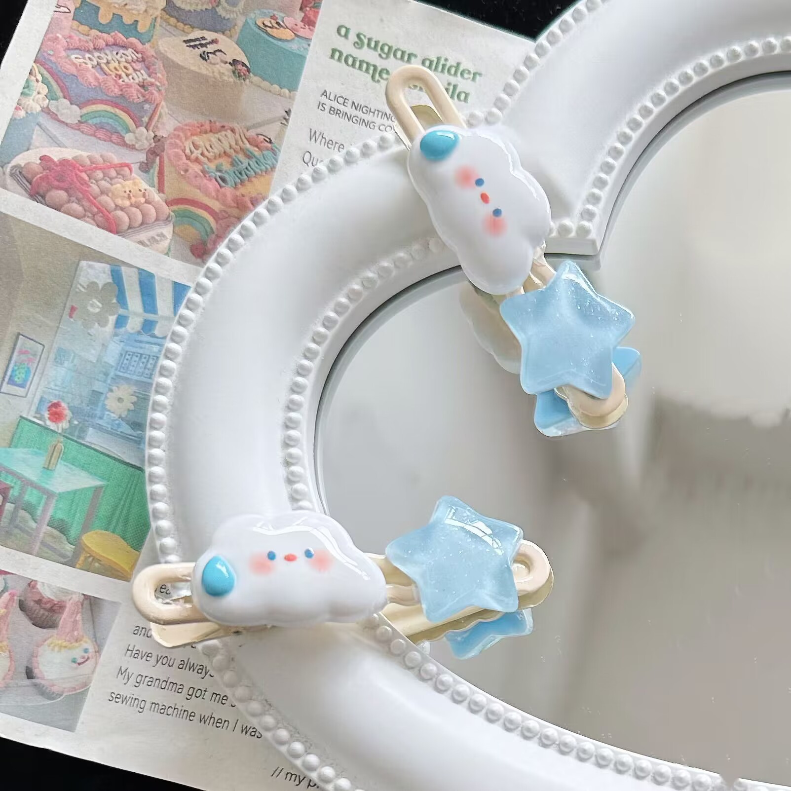 Spring New Cartoon White Cloud Stars Duckbill Clip Hairpin Cute Sweet Style Girl Side Bangs Clip