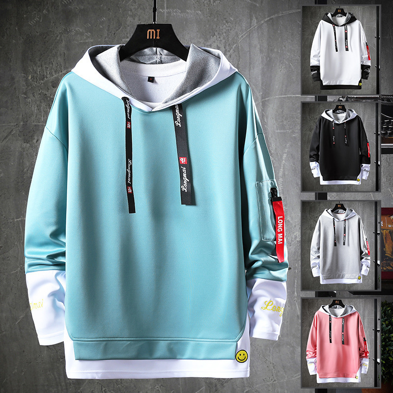 Fake Two-piece Sweater Men's Spring and Autumn New Korean Fashionable Hooded Jacket Young Handsome Student Clothes Men