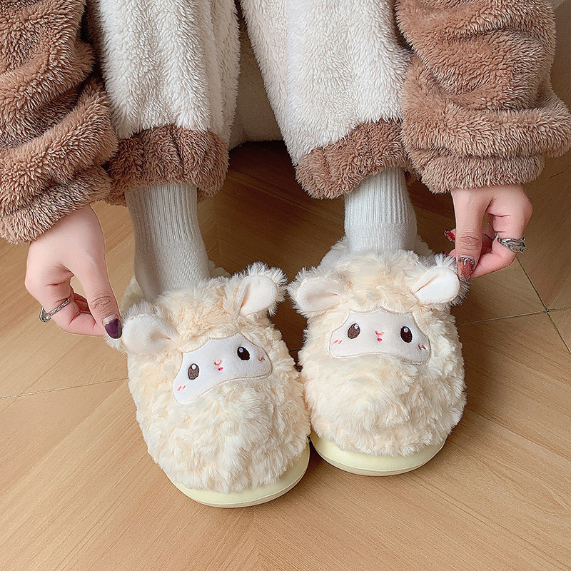 Cotton slippers women's autumn and winter confinement indoor home non-slip thick bottom shit feeling plush warm couple Men