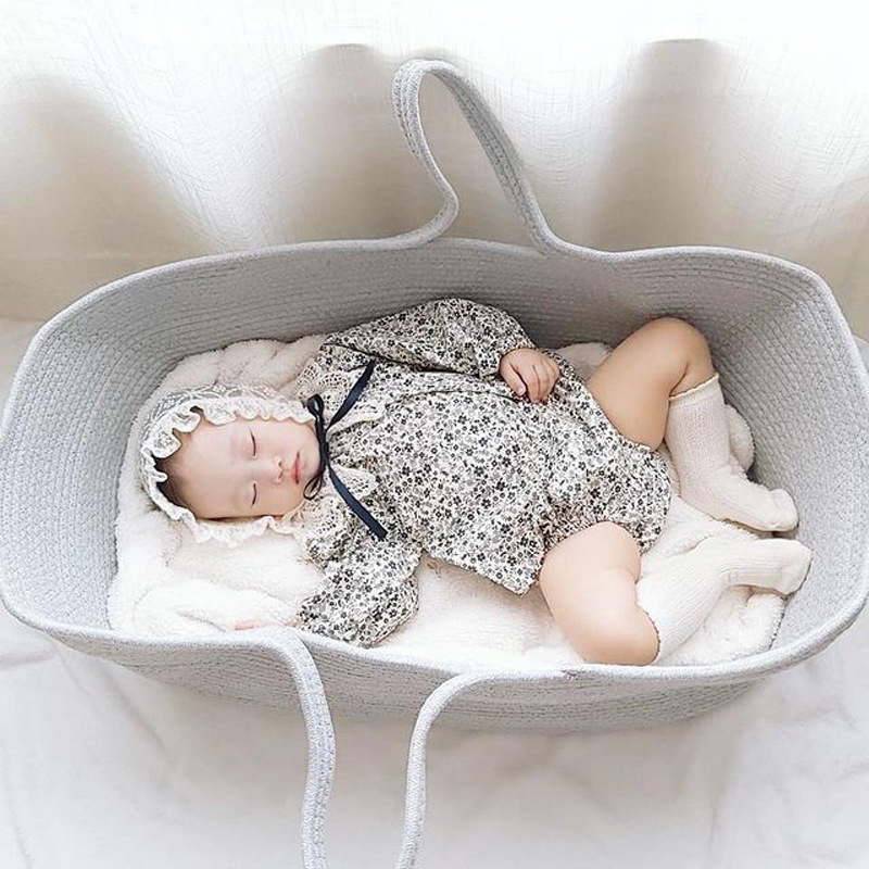 ins Cotton Rope Crib Newborn Hand Basket Baby Cradle Outdoor Sleeping Basket Portable Furniture Shooting Artifact
