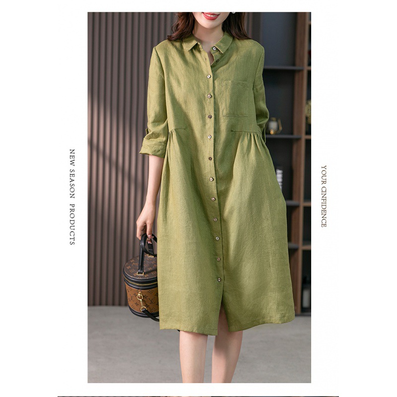 Official Figure 2024 Spring and Summer New Elegant French Cotton and Linen Shirt Skirt Design Sense Niche Slim Solid Color dress