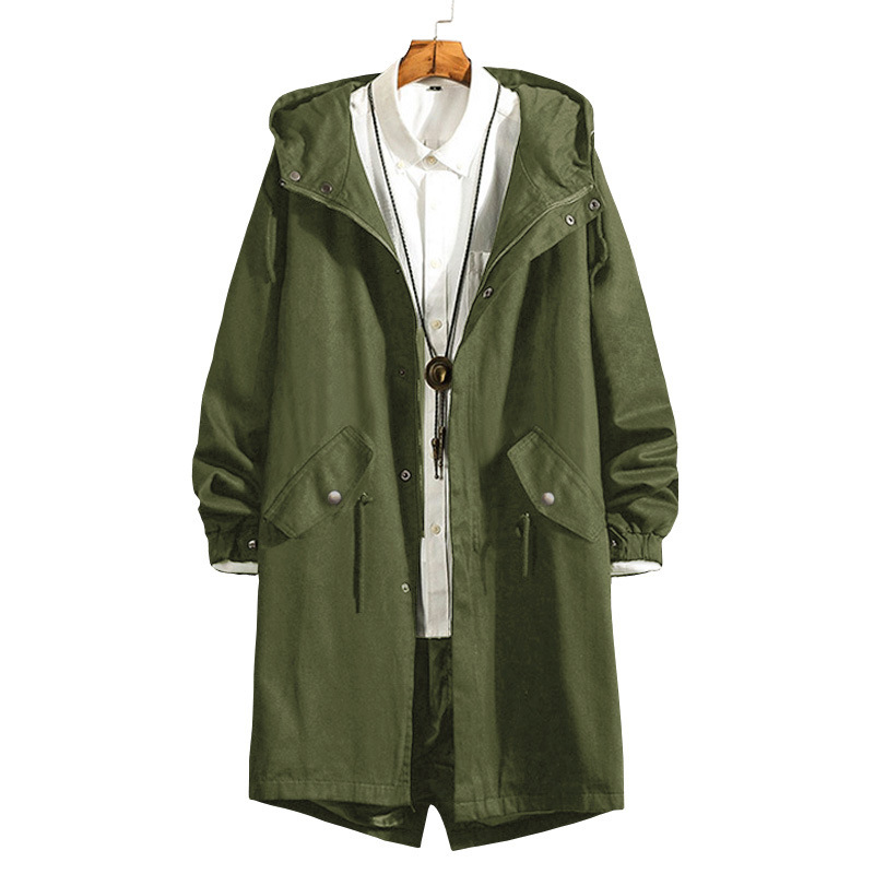 Windbreaker Men's Mid-length Hooded Coat Korean Style Slim-fit Coat New Style Coat Men's Spring and Autumn Handsome Coat