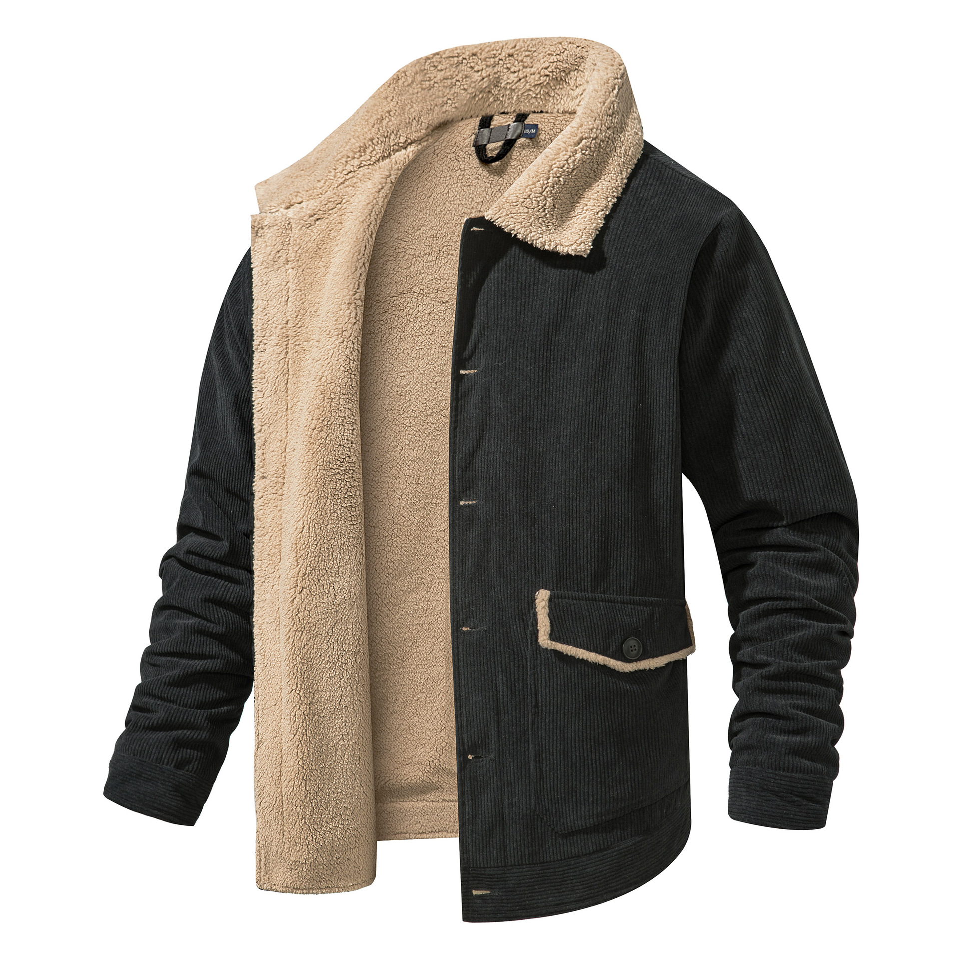 American size men's plus size men's cashmere thickened jacket foreign trade lapel winter casual loose corduroy jacket
