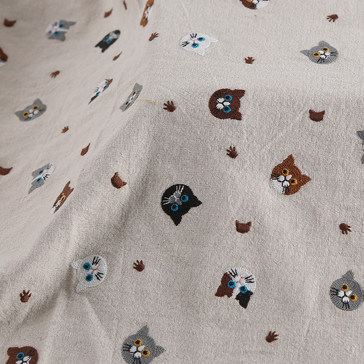 Embroidered cloth animal cat embroidery handmade fashion household items dress decorative fabric