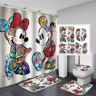 Source factory direct shower curtain four-piece set of rice mouse waterproof non-perforated bathroom partition Curtain Hotel rain curtain