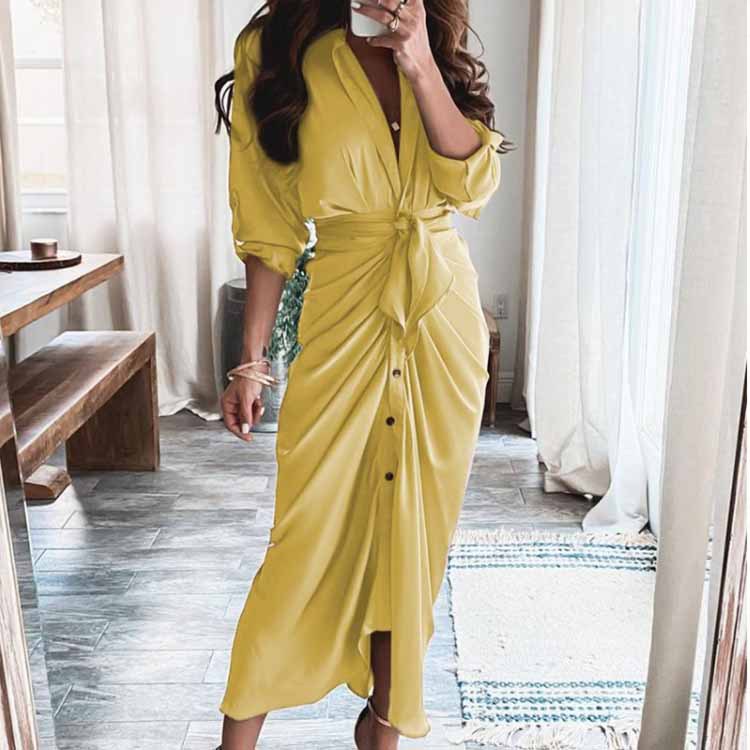 2025 Spring European and American Women's Foreign Trade New Elegant Sexy Printed V-Neck Pleated Irregular Strap dress