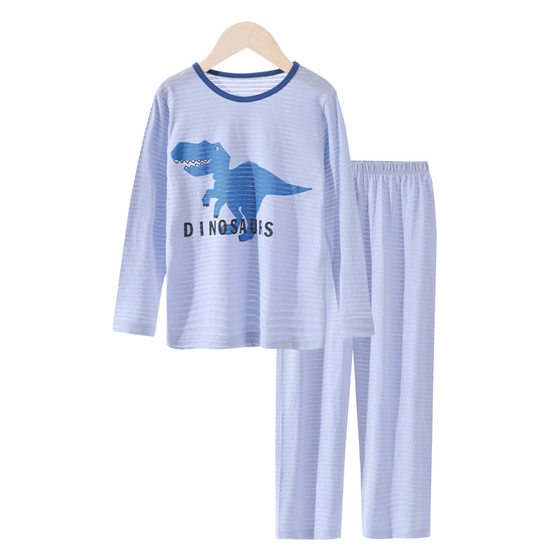 Children's summer thin homewear suit spring and summer new boys' pajamas suit dinosaur watermark long sleeve trousers