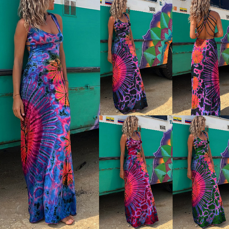 New cross-border independent station Amazon 2023 Summer European and American sexy women's sling backless cross dress
