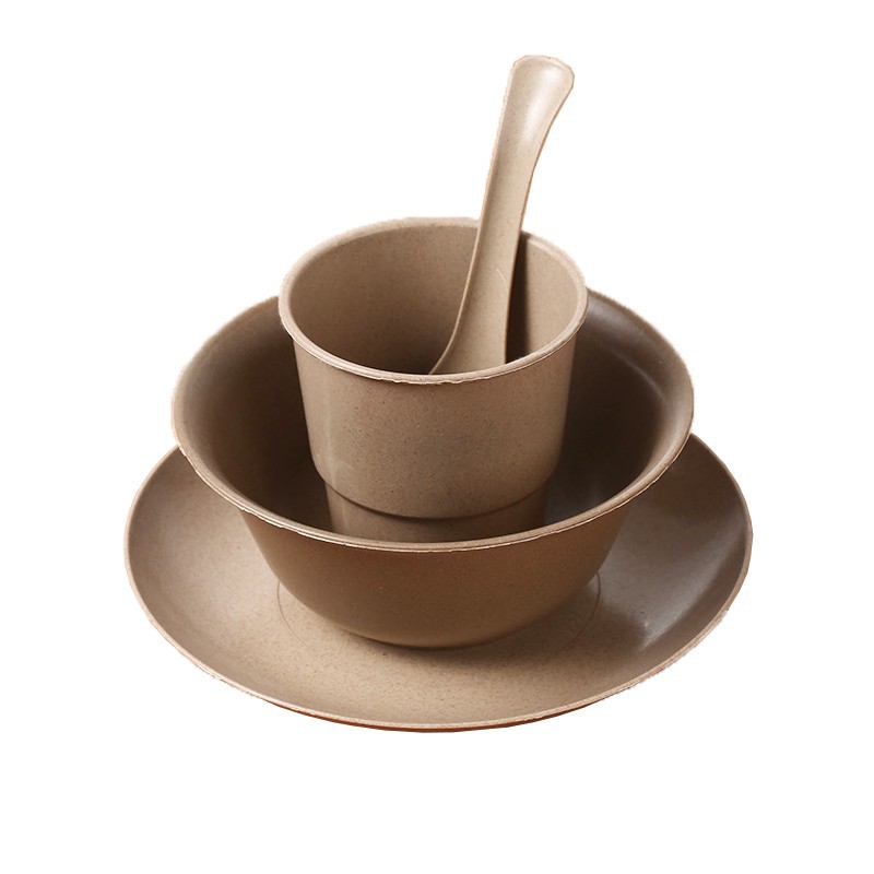 Rice husk disposable bowl chopsticks dish plate Cup tableware suit thickened high-end degradable four-piece set household food grade