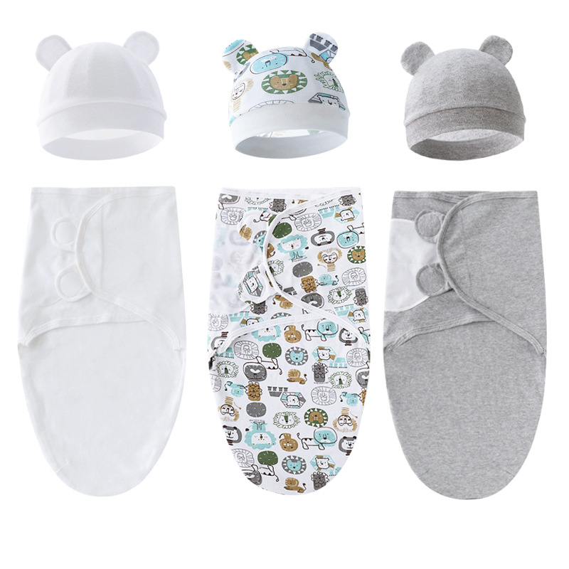 European and American Newborn Blanket Hat Hair Band Set Baby Anti-startle Wrap Towel Baby Knitted Blanket Swaddling Towel