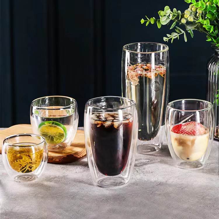 Spot Creative Double-layer Transparent Glass Water Cup Household Double-layer Glass Egg-shaped Cup Cold Drink Milk Juice Coffee Cup