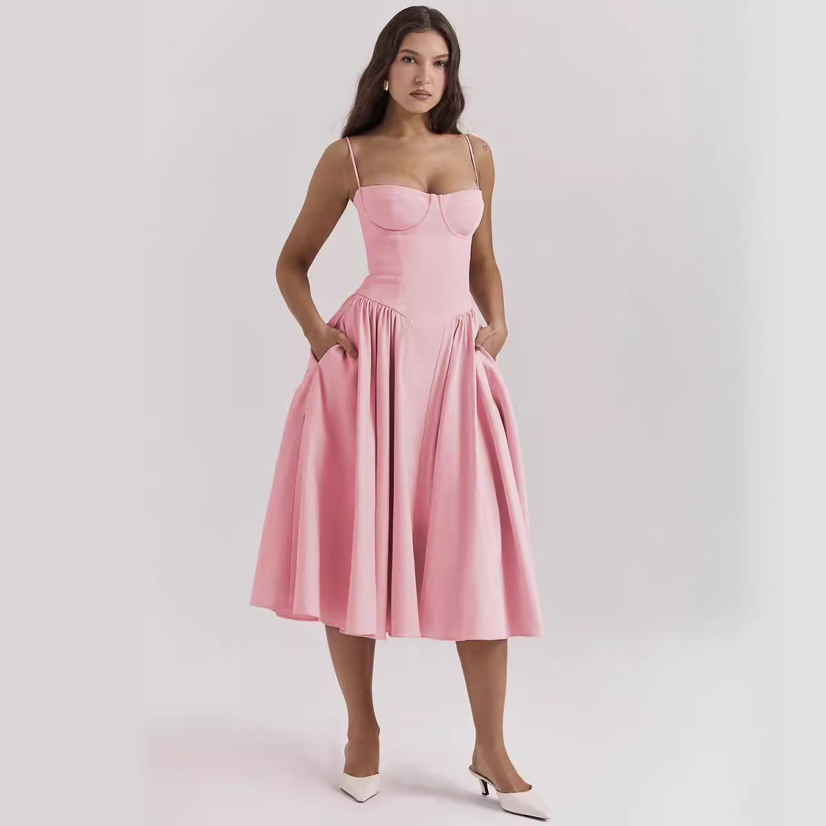 Summer Amazon Skirt New Arrival French Style Retro Long Skirt Palace Style Dopamine Wear with Sling for dress Women