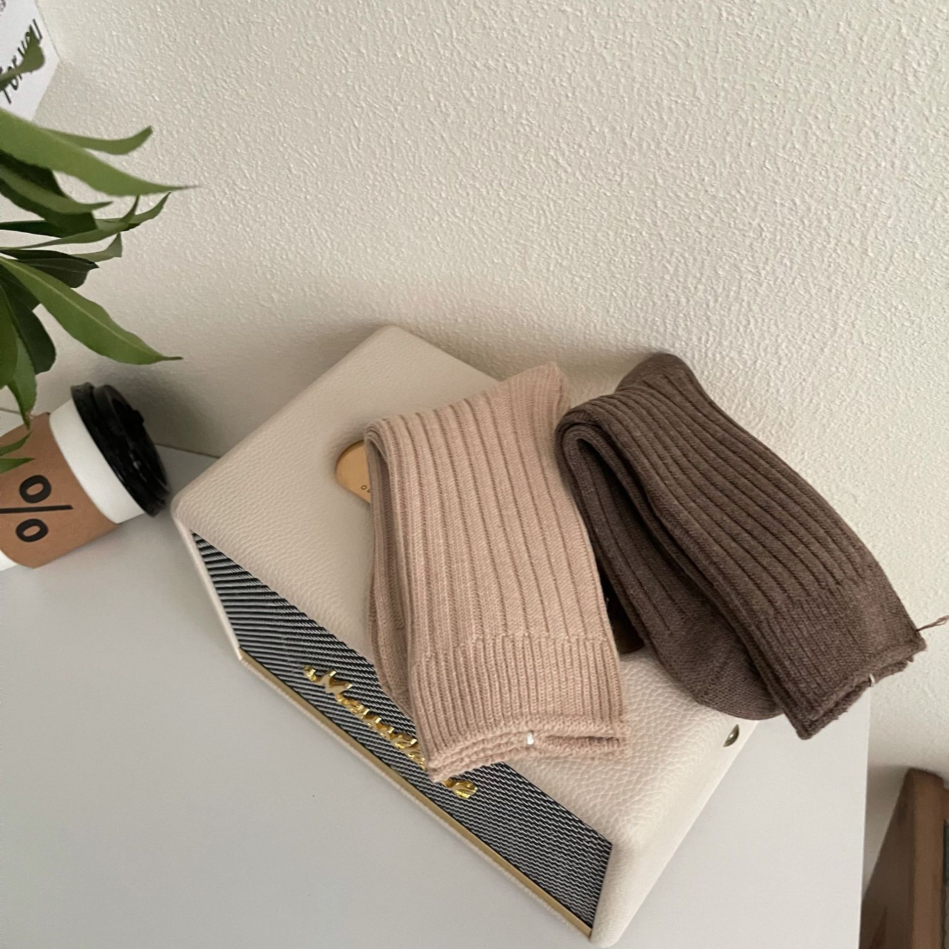 Japanese Style Retro Yuwenle Same Style Two-Needle Thick-Thick-Thick-Needle Socks Women's Milk-White Knitted Socks Men's Socks Korean Style ins Trendy