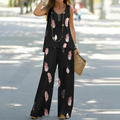 50 couleurs commerce extérieur transfrontalier vêtements pour femmes impression costume décontracté usine directe t-shirt sans manches pantalon costume deux pièces spot_voghion.com