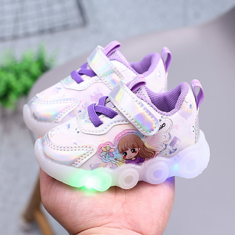 Baby girl shoes with light sneaker spring and autumn non-slip soft bottom baby toddler shoes Princess 0-1 1 year old 3 girls