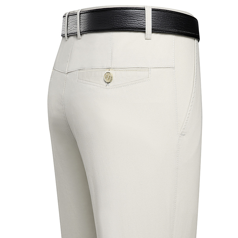Pure Cotton Casual Pants Men's Spring and Summer Thin Business Middle-aged and Elderly Dad's Straight Middle-Waist Men's Long Pants